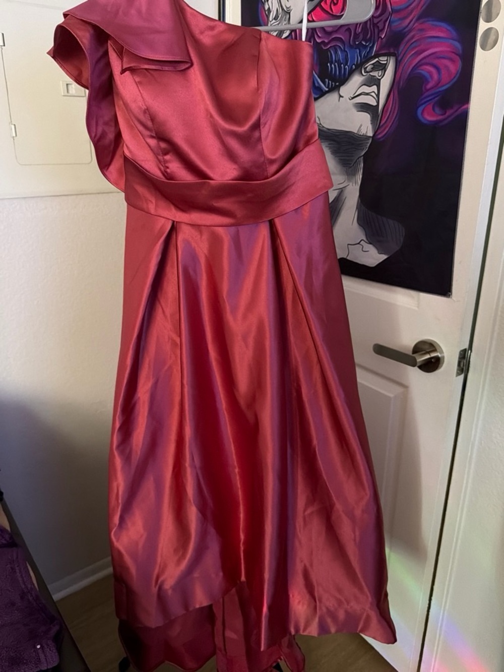 Elegant One-Shoulder Satin Evening Dress in Rose